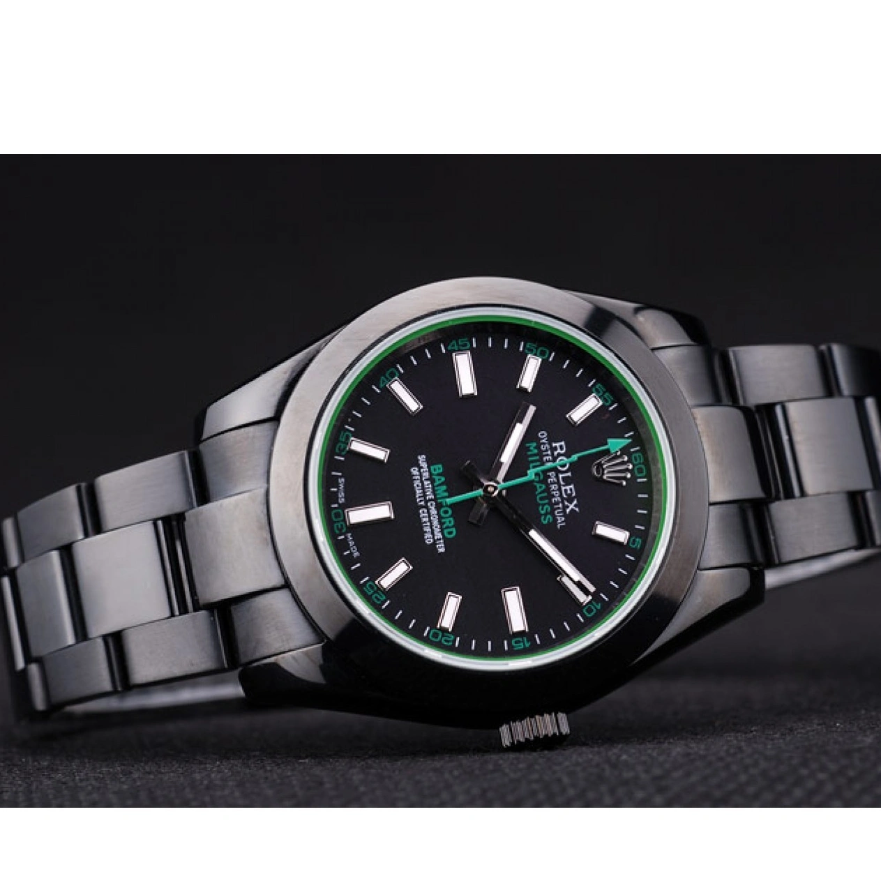 Good Copy Rolex Watches 7476 Stainless Black Dial Plated Milgaus Steel Bamford Bezel Ion Rolex 1016